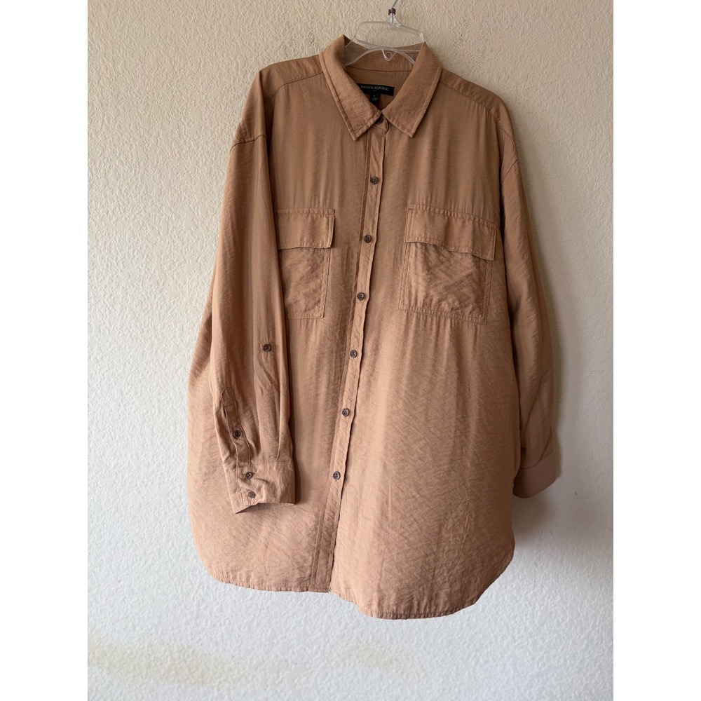 Banana Republic Womens Camel Tan Button Down Utility Shirt Large 739979-03